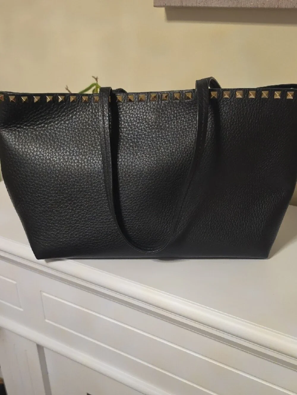 Valentino Black Pebbled Leather Tote with Gold Rockstud Trim - Picture 3 of 6